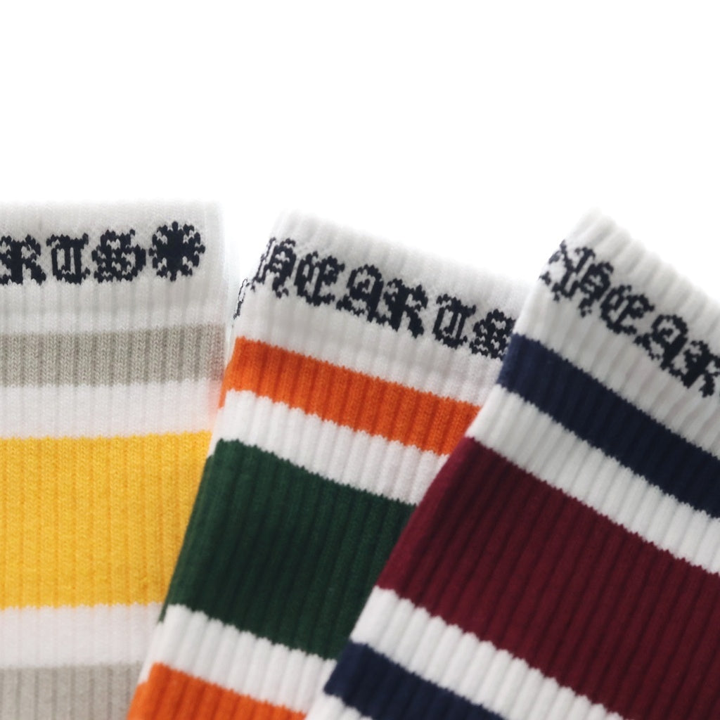 CHROME HEARTS(クロムハーツ) STRIPE SOCKS 3PK ヴァインダガー刺繍 ストライプ ソックス 靴下 ホワイト