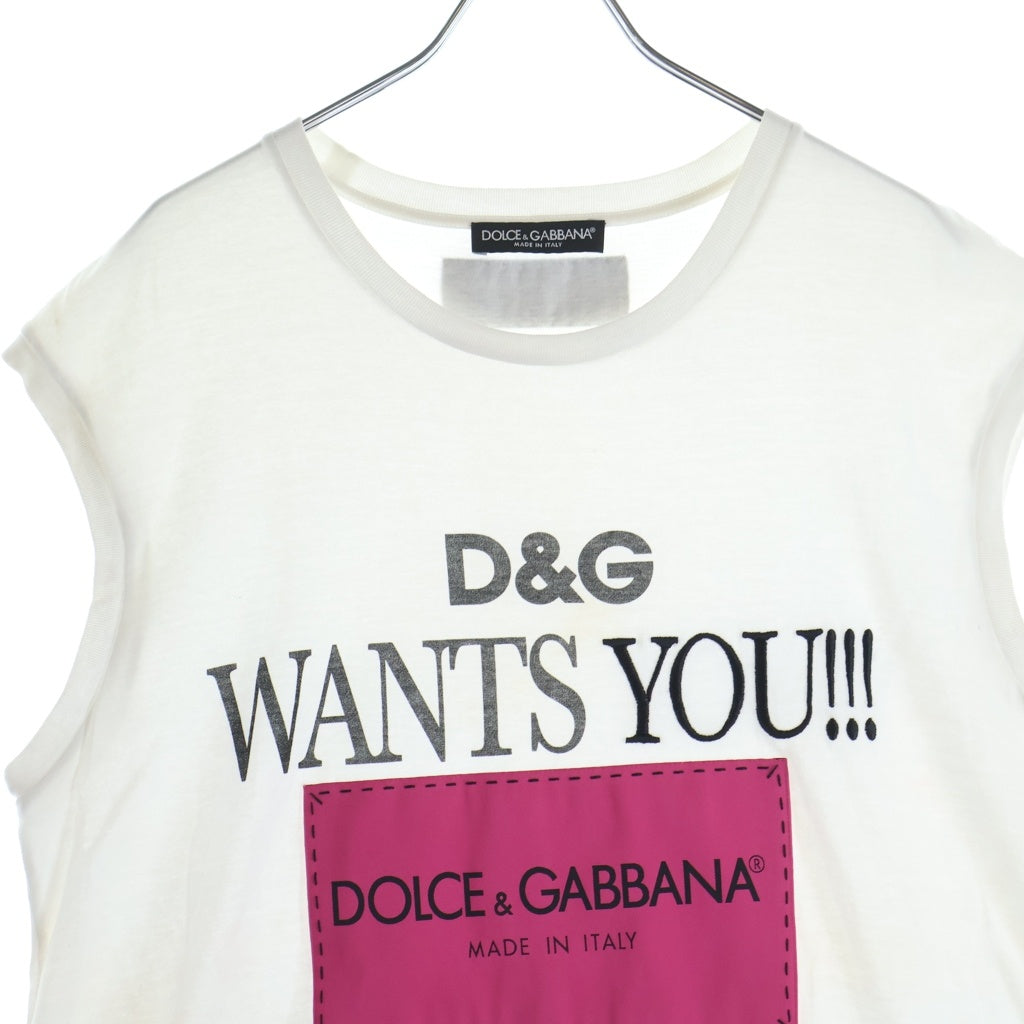 DOLCE & GABBANA(ドルチェアンドガッバーナ) フロントプリント ジャージー ノースリーブタンクトップ ホワイト F8K73Z
