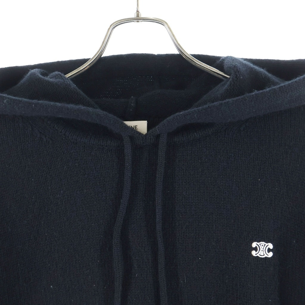 CELINE(セリーヌ) トリオンフ刺繍 カシミヤ プルオーバーニット フーディー ブラック 2AC87048T