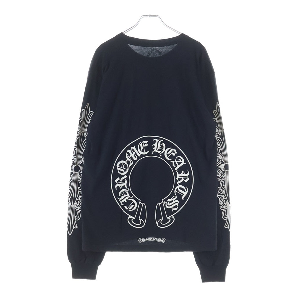 CHROME HEARTS(クロムハーツ) BACK HORSESHOE PRINT LS TEE バックホースシュー 袖フローラル プリント ロングスリーブ 長袖Tシャツ カットソー ブラック