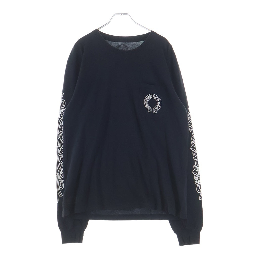 CHROME HEARTS(クロムハーツ) BACK HORSESHOE PRINT LS TEE バックホースシュー 袖フローラル プリント ロングスリーブ 長袖Tシャツ カットソー ブラック