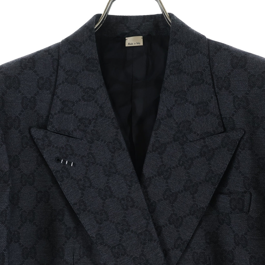 GUCCI(グッチ) GG Double-breasted wool jacquard jacket GG柄 ダブルブレスト ウール ジャガード テーラードジャケット グレー715184 ZAKF8 レディース