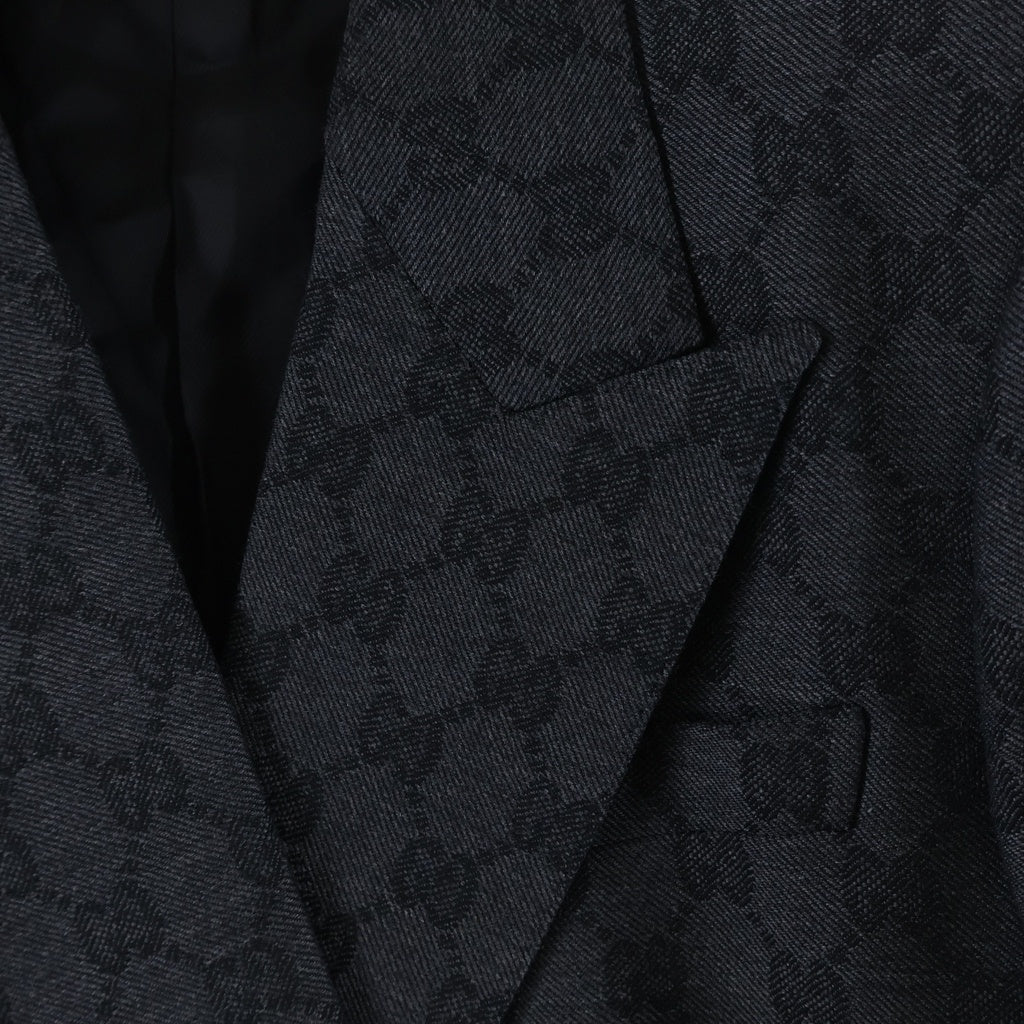 GUCCI(グッチ) GG Double-breasted wool jacquard jacket GG柄 ダブルブレスト ウール ジャガード テーラードジャケット グレー715184 ZAKF8 レディース