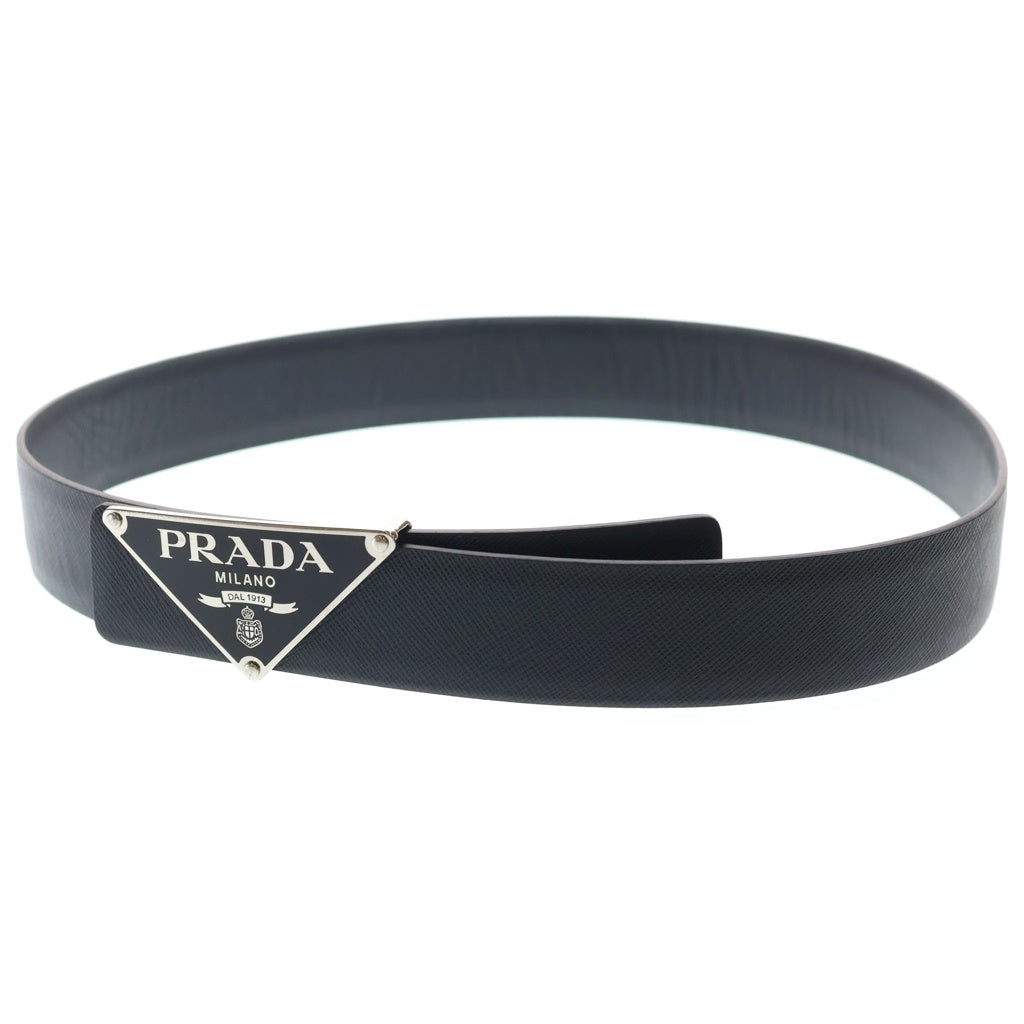 PRADA(プラダ) トライアングルロゴデザイン レザーベルト ブラック レディース