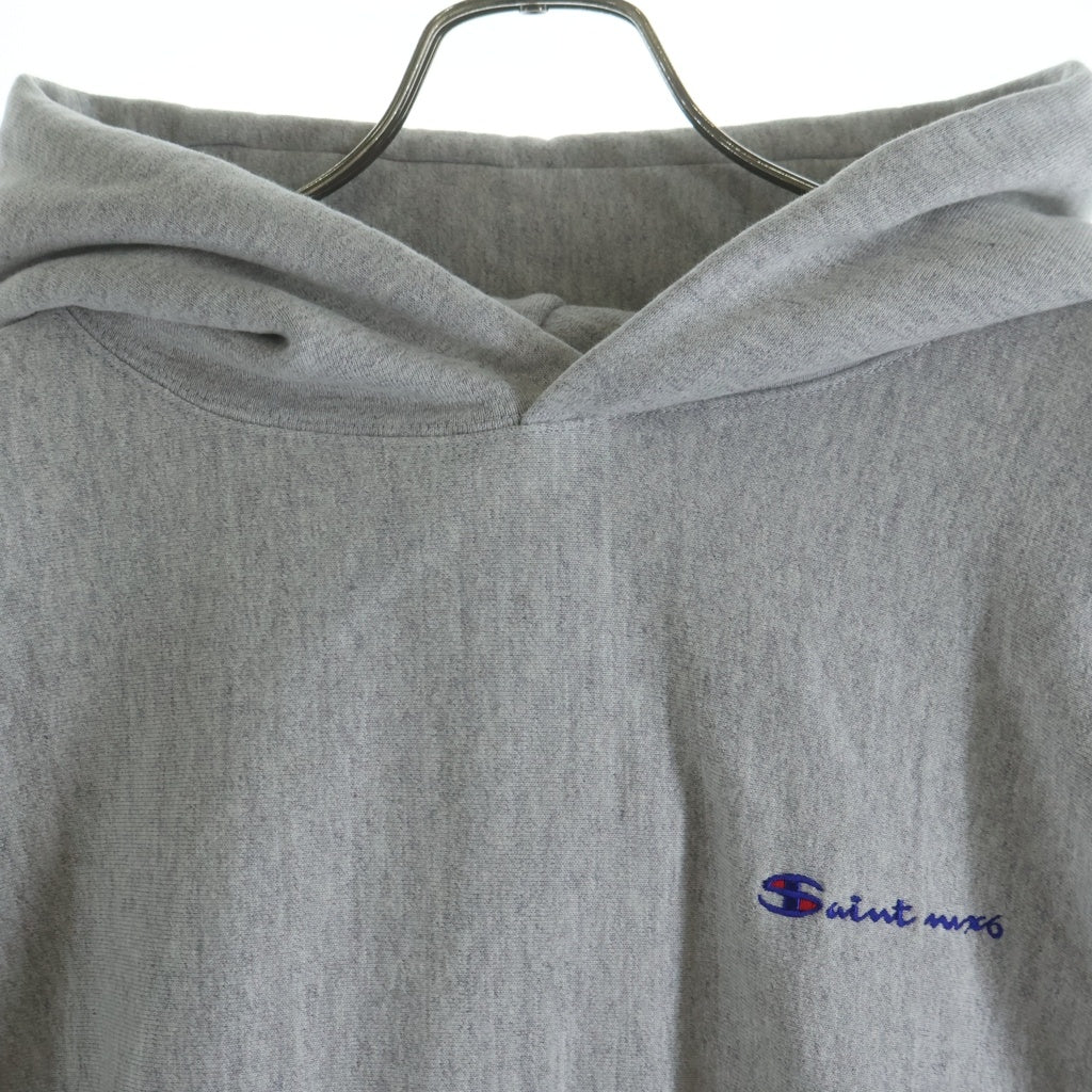 SAINT MICHAEL(セントマイケル) 23AW LOGO HOODIE ロゴ刺繍 スウェットプルオーバーパーカー グレー SM-A23-0000-028