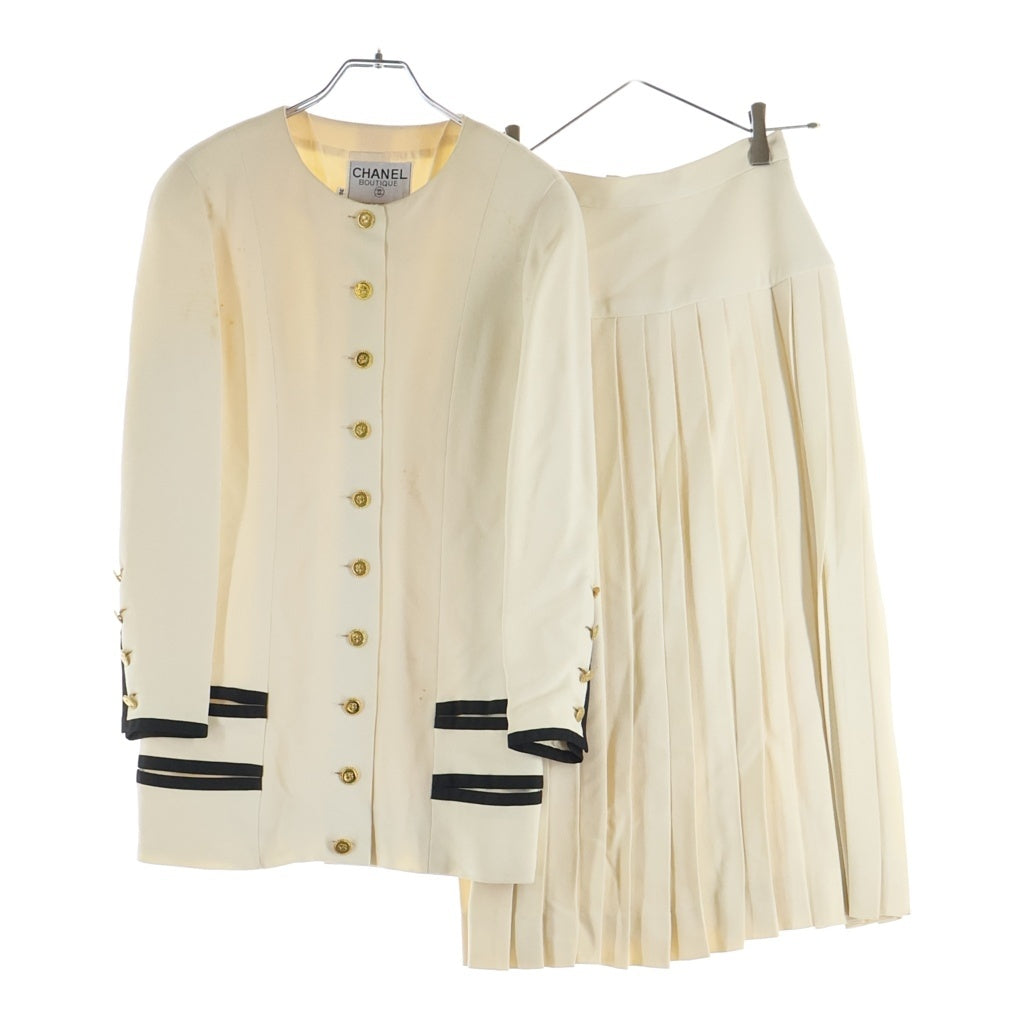 CHANEL BOUTIQUE(シャネルブティック) VINTAGE Wool Tweed Jacket and Long Skirt ヴィンテージ ウールツイードジャケット ロングスカート セットアップ ココマークボタン レディース ブラック/ホワイト