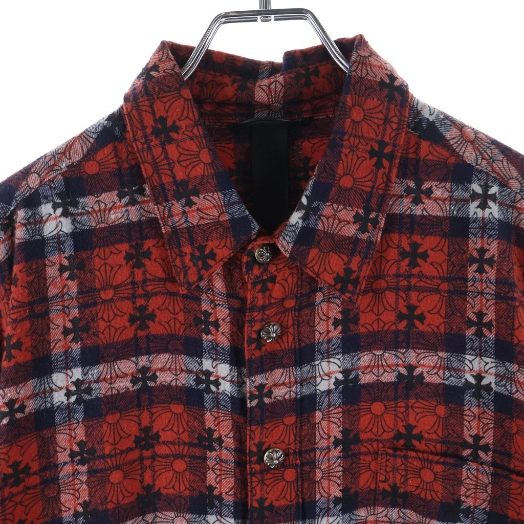 CHROME HEARTS(クロムハーツ) LOOSE ENDS ルーズエンド クロスボールボタン 長袖チェックシャツ レッド