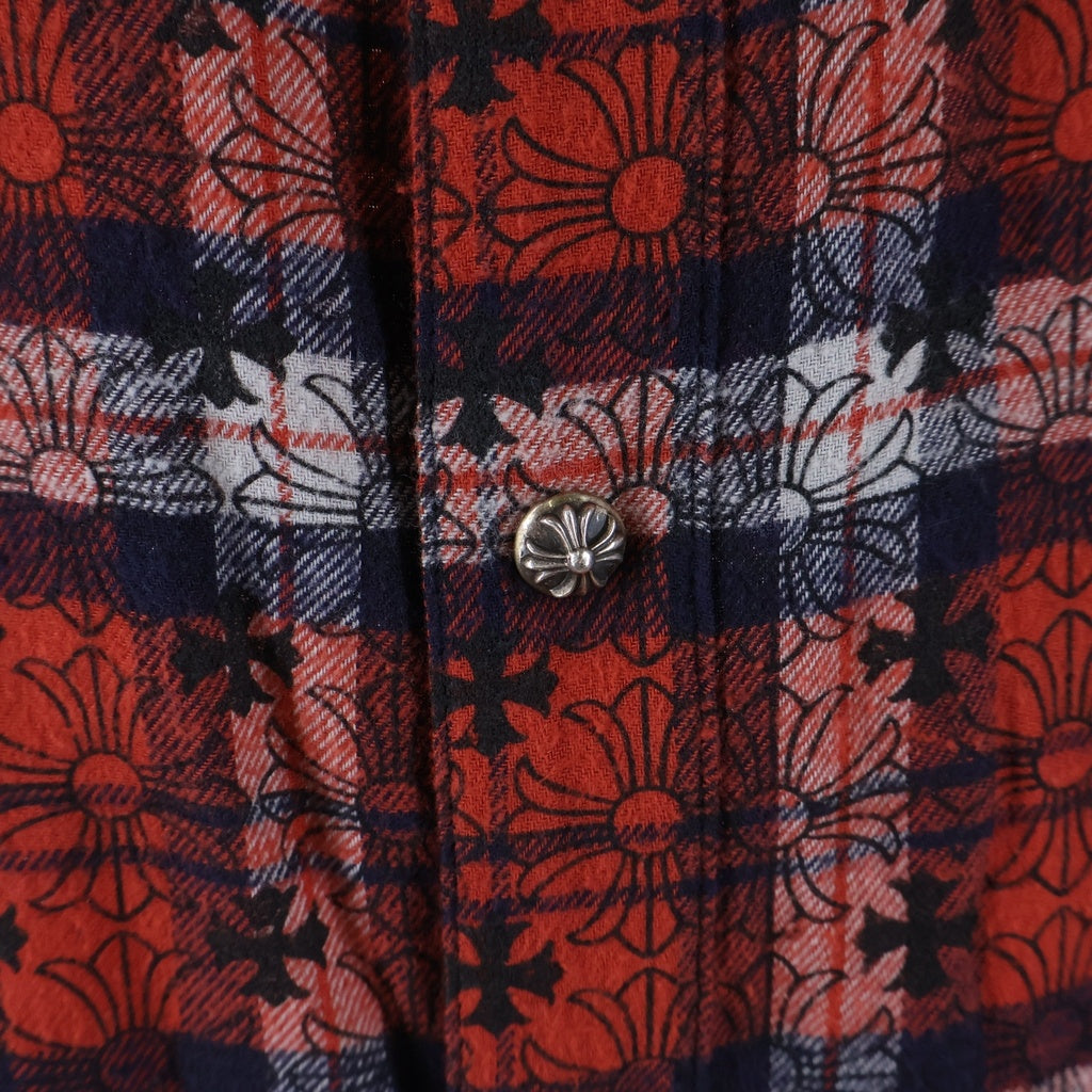 CHROME HEARTS(クロムハーツ) LOOSE ENDS ルーズエンド クロスボールボタン 長袖チェックシャツ レッド