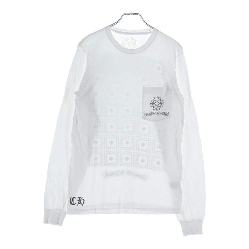 CHROME HEARTS(クロムハーツ) MULTI PLUS POKET LONGSLEEVE TEE マルチプラスロゴデザイン クルーネック カットソー 長袖Tシャツ ホワイト