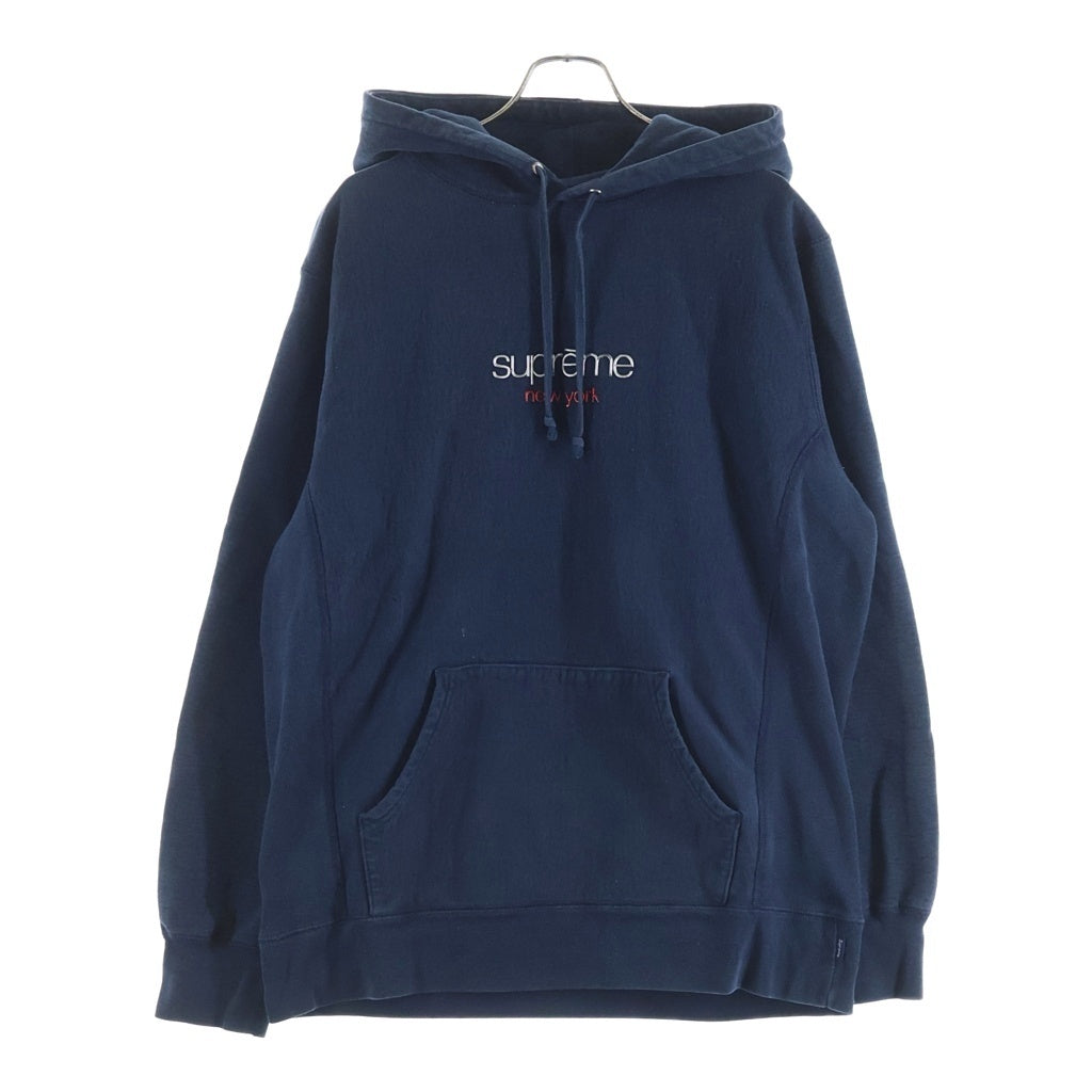 SUPREME(シュプリーム) 16AW Chrome Classic Logo Hooded Sweatshirt クロームクラシックロゴ プルオーバーパーカー フーディー ネイビー