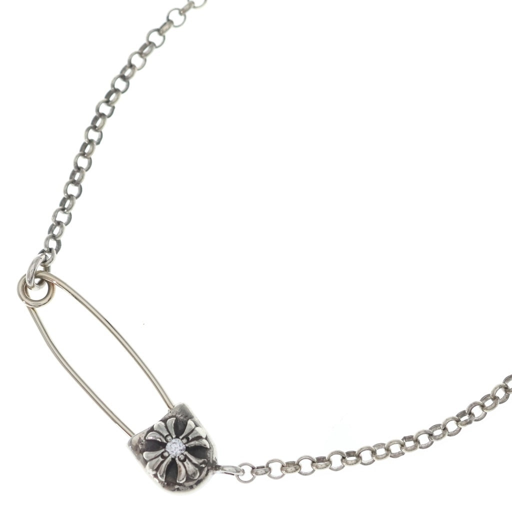 CHROME HEARTS(クロムハーツ) SAFETY PIN R18 1DIAセーフティピンロールチェーン 1ダイヤシルバーネックレス -