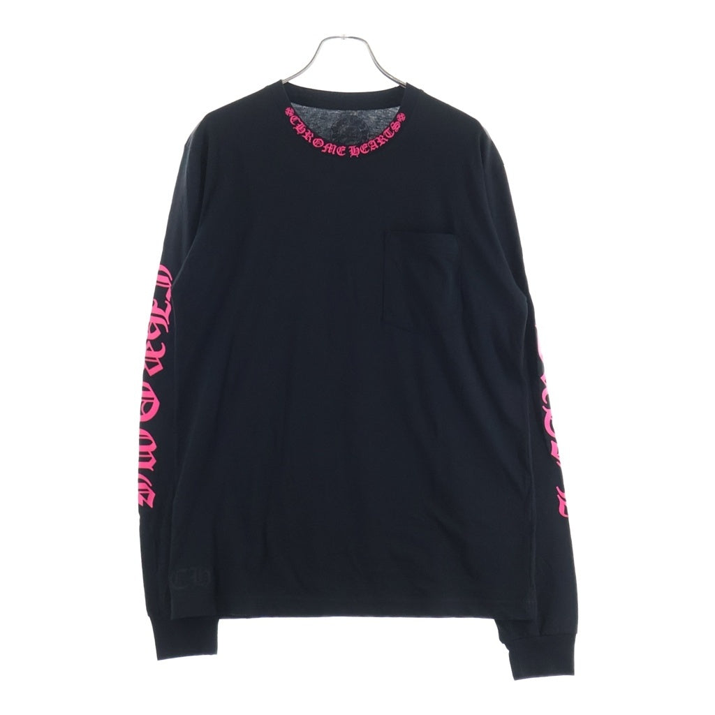 CHROME HEARTS(クロムハーツ) Old English Neck Logo Long Sleeve Tee オールドイングリッシュネックロゴ長袖Tシャツ カットソー ブラック/ピンク -