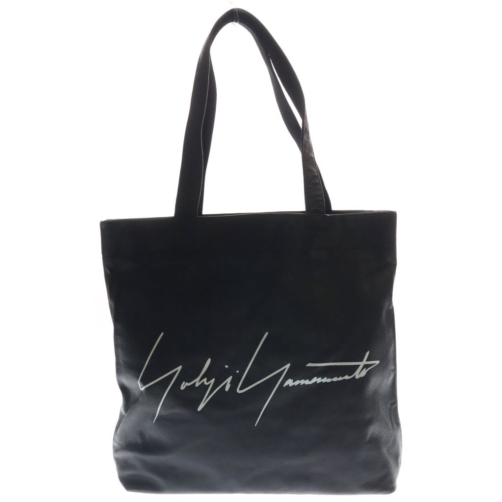 Yohji Yamamoto(ヨウジヤマモト) ロゴデザイン レザー スモール トートバッグ ブラック
