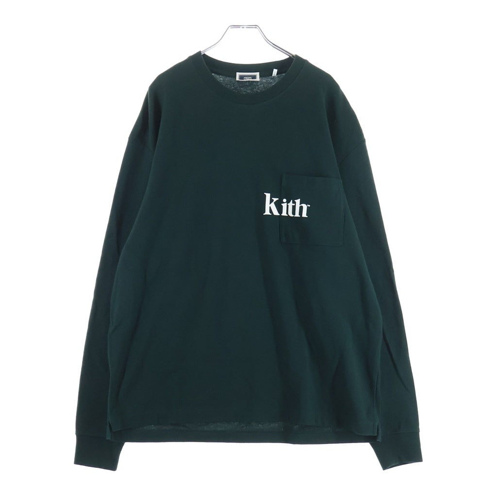 KITH(キス) 25SS QUINN L/S TEE クイン 胸ロゴデザイン クルーネック カットソー 長袖Tシャツ グリーン 21-071-060-0000-1-0
