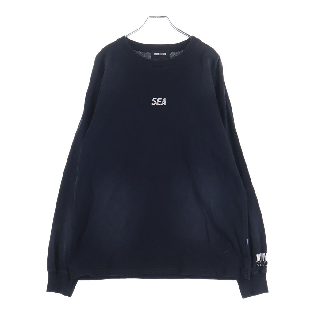WIND AND SEA(ウィンダンシー) SULFUR DYEING LOGO L/S TEE サフール ダイイング ロゴデザイン クルーネック カットソー 長袖Tシャツ ブラック WDS-O-ESD-27-Q1-CS-01