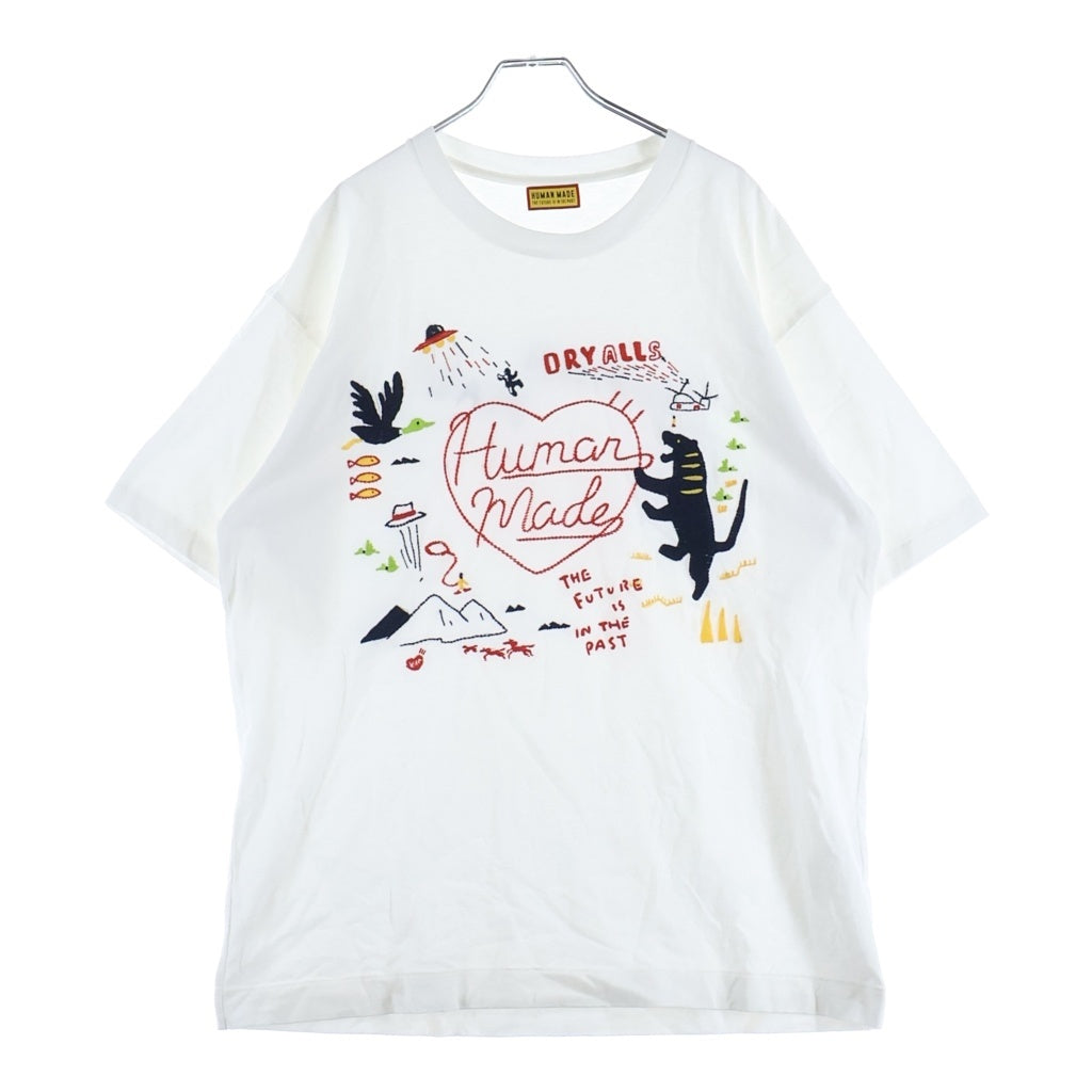 HUMAN MADE(ヒューマンメイド) EMBROIDERED TEE エンブロイダリー ロゴデザイン クルーネック カットソー 半袖Tシャツ ホワイト