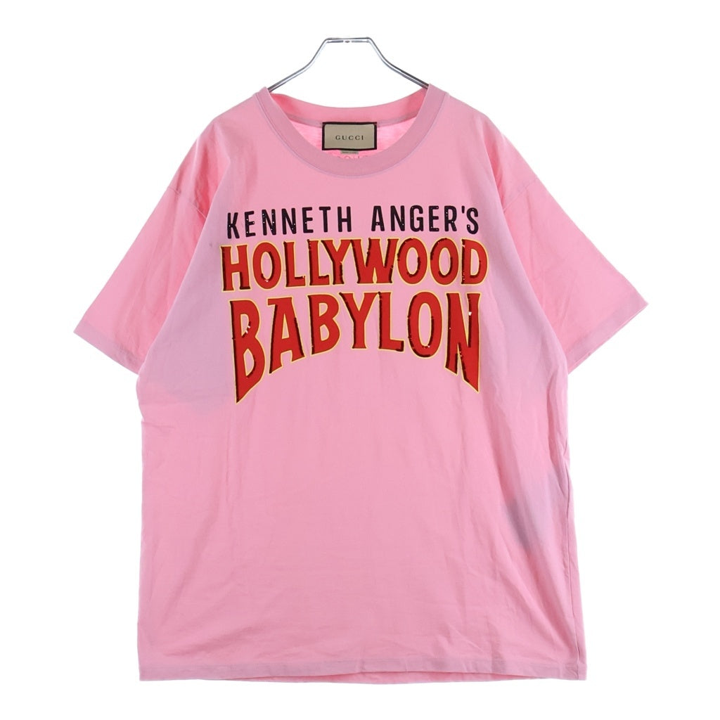 GUCCI(グッチ) 2SS KENNETH ANGERS HOLLYWOOD BABYLON ハリウッド ロゴデザイン クルーネック カットソー 半袖Tシャツ ピンク 616036 XJEJU レディース