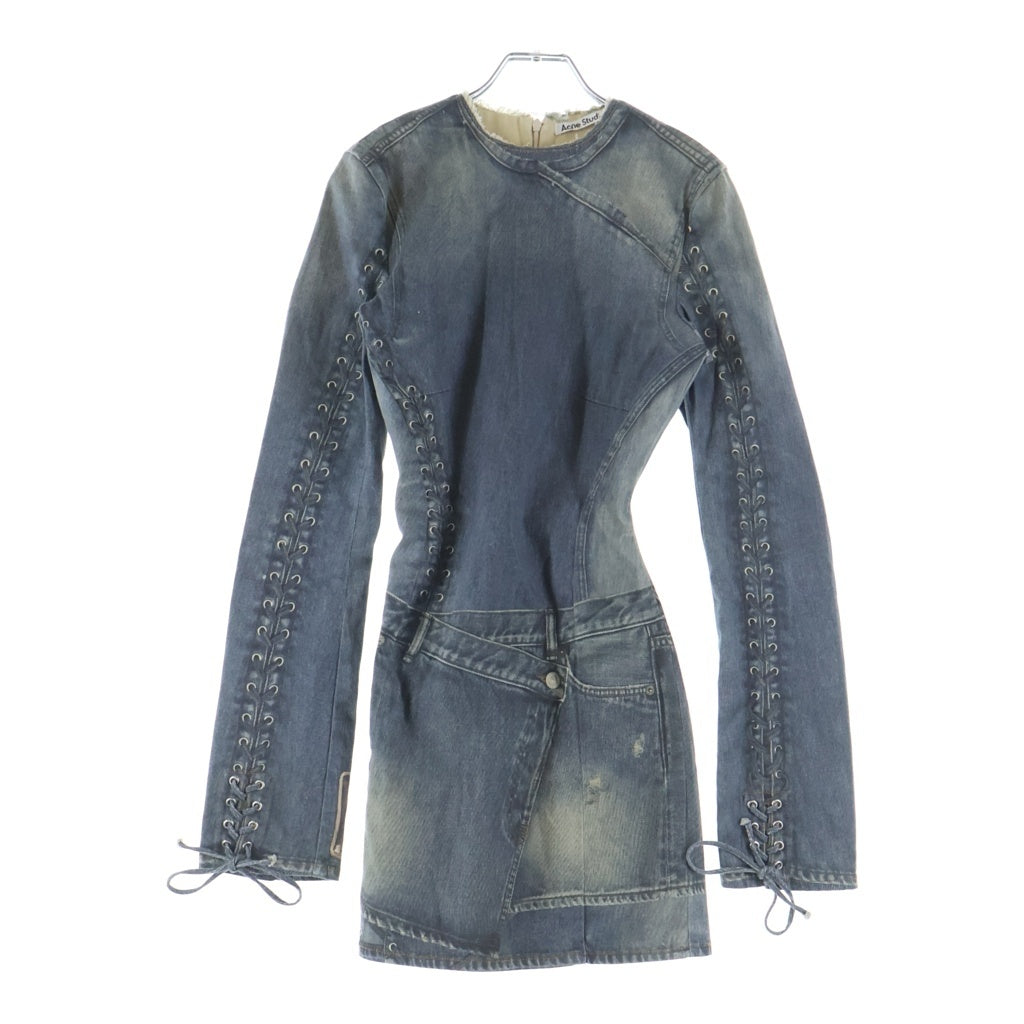 Acne Studios(アクネ ストゥディオズ) コットンブレンド デニム転写デザイン ミニドレス インディゴ レディース FN-WN-DRES001124