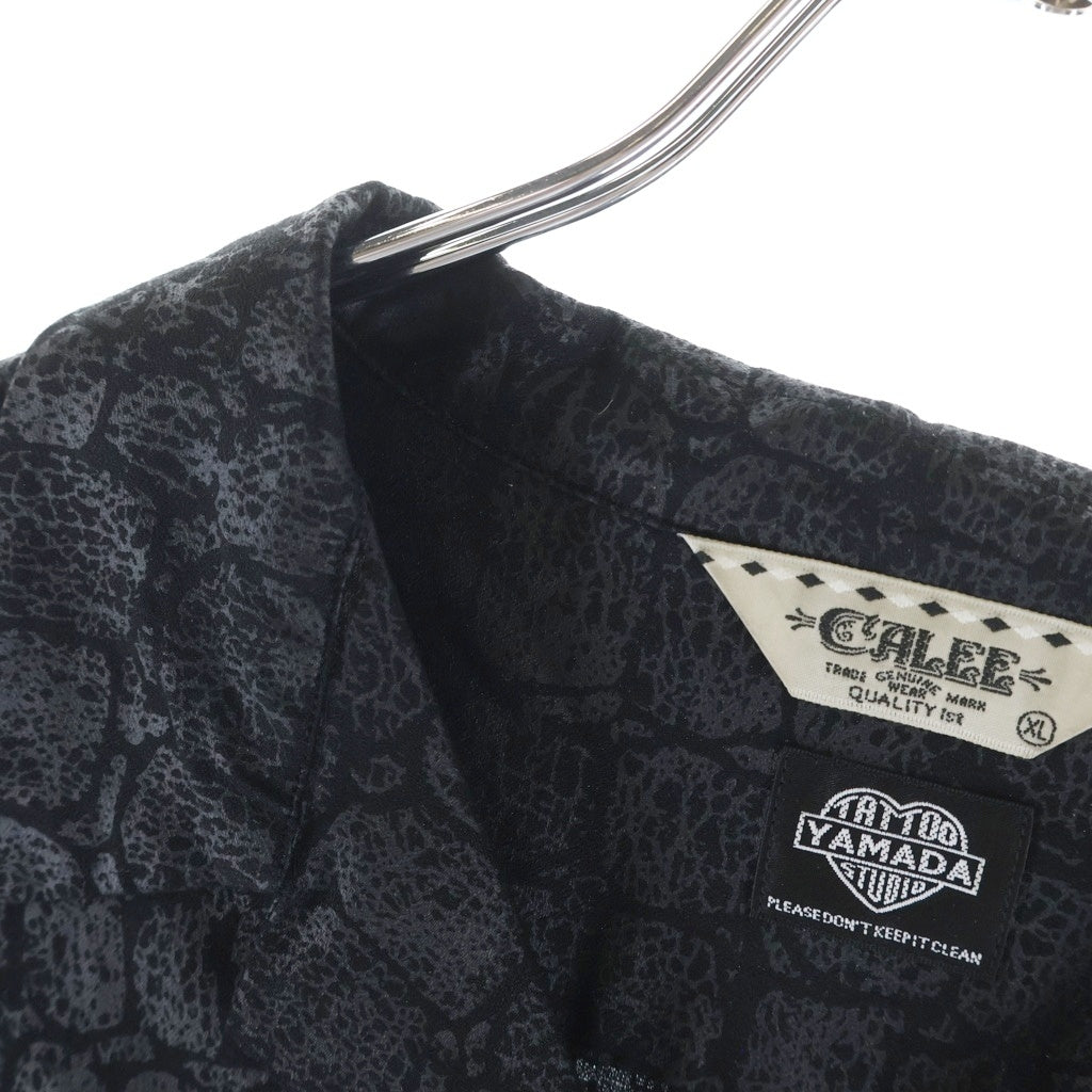 CALEE(キャリー) ×TATOO STUDIO YAMADA タトゥースタジオヤマダ CROCODILE PATTERN SHIRT クロコダイル パターン 長袖シャツ ブラック