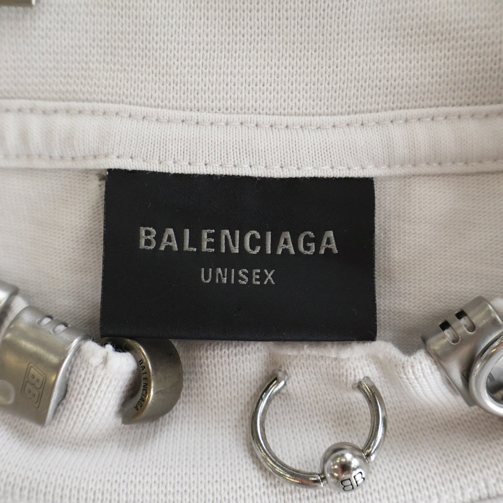 BALENCIAGA(バレンシアガ) ピアス装飾 ダメージ加工 半袖Tシャツ カットソー ホワイト 761460 TPVD4