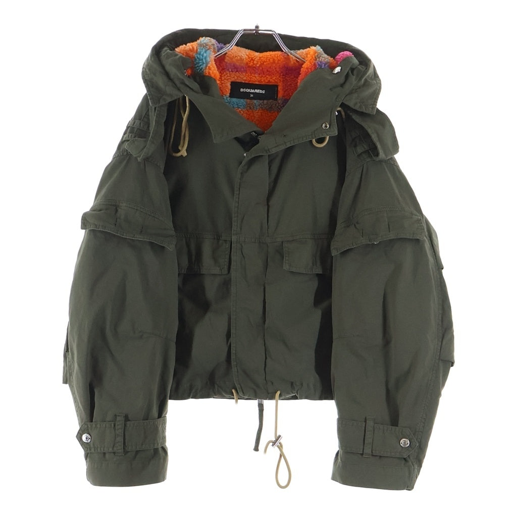 DSQUARED2(ディースクエアード) Fleece Lined Hooded Jacket フリース ラインド マルチポケット ジップアップ フーデッド ショート ボンバージャケット カーキ S75AM0903