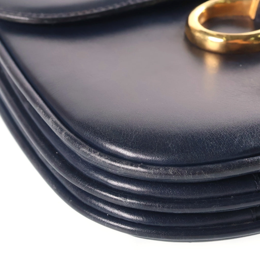 CELINE(セリーヌ) 馬車金具 ロゴデザイン レザー ショルダーバッグ ネイビー レディース