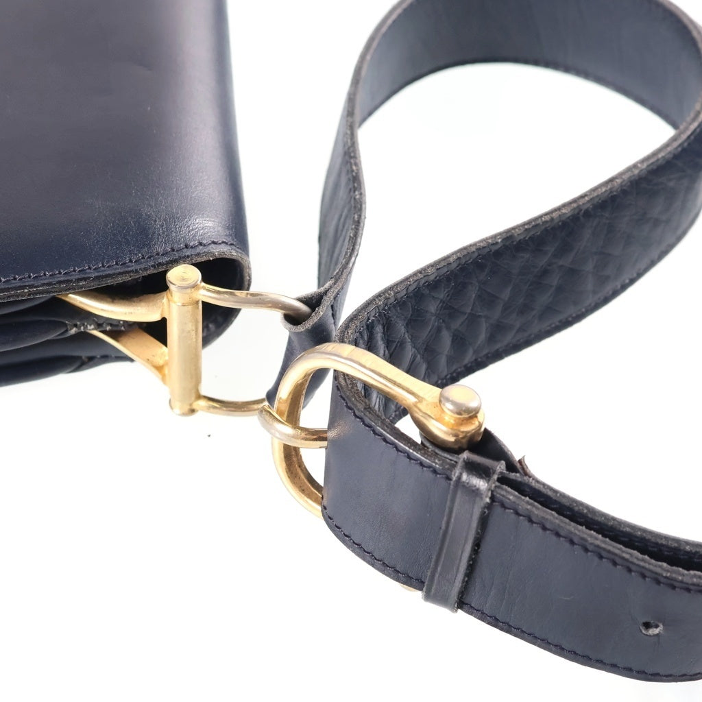 CELINE(セリーヌ) 馬車金具 ロゴデザイン レザー ショルダーバッグ ネイビー レディース