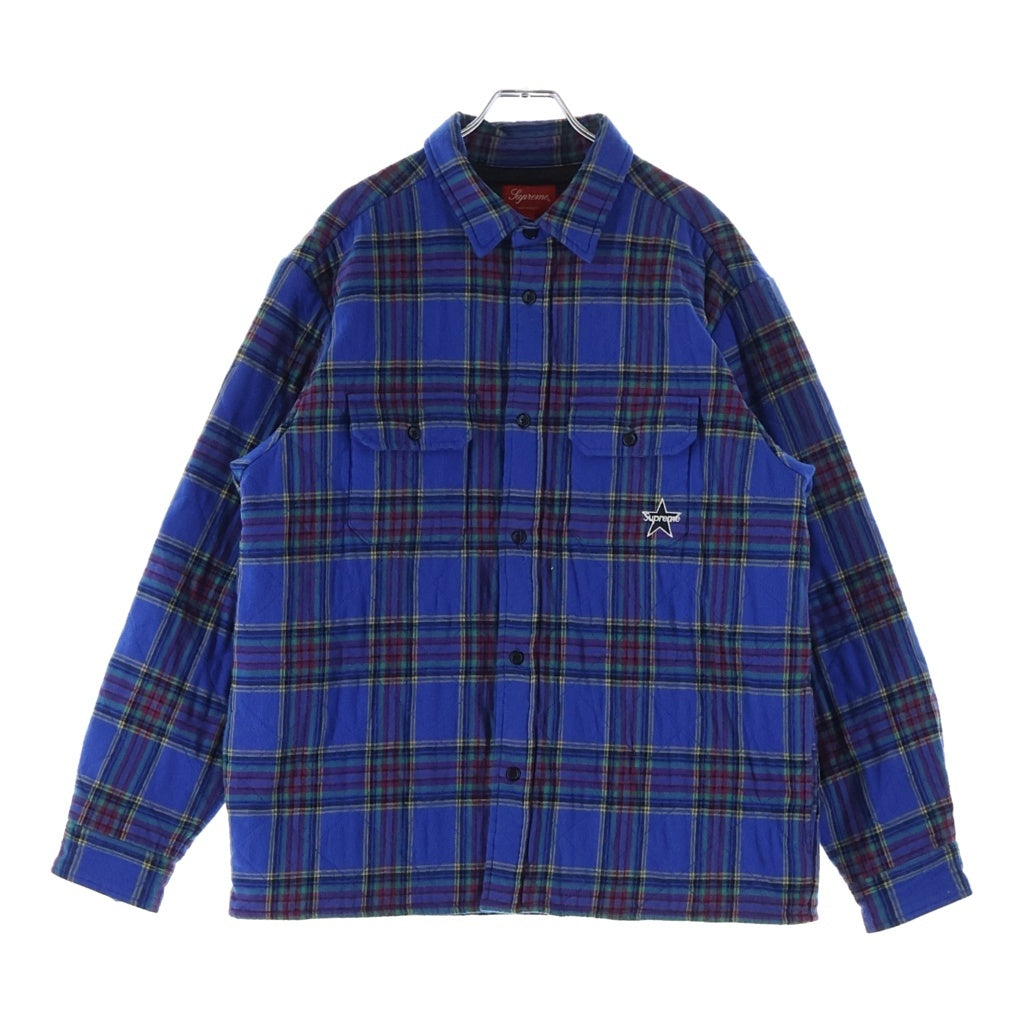 SUPREME(シュプリーム) 21AW Quilted Plaid Flannel Shirt キルティングフランネルチェックシャツ 長袖シャツ スター刺繍 ブルー -