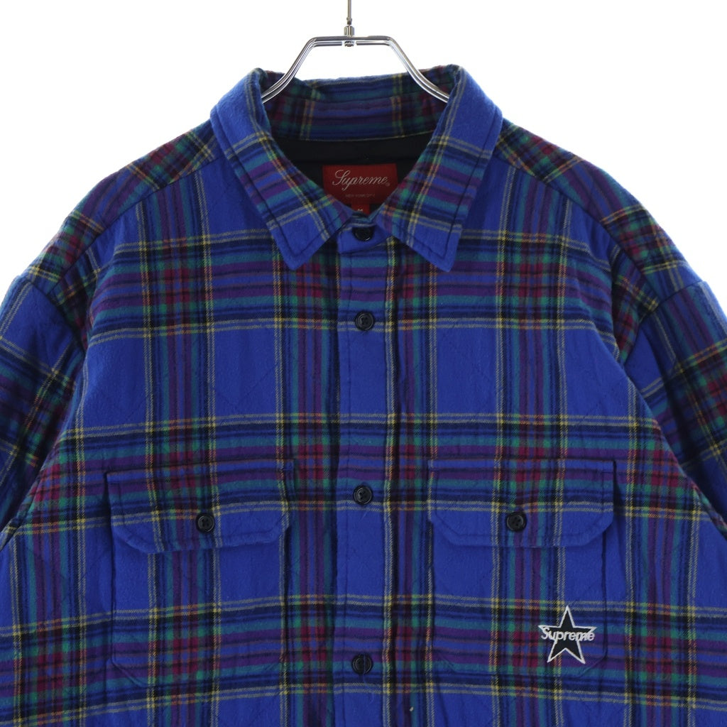 SUPREME(シュプリーム) 21AW Quilted Plaid Flannel Shirt キルティングフランネルチェックシャツ 長袖シャツ スター刺繍 ブルー -