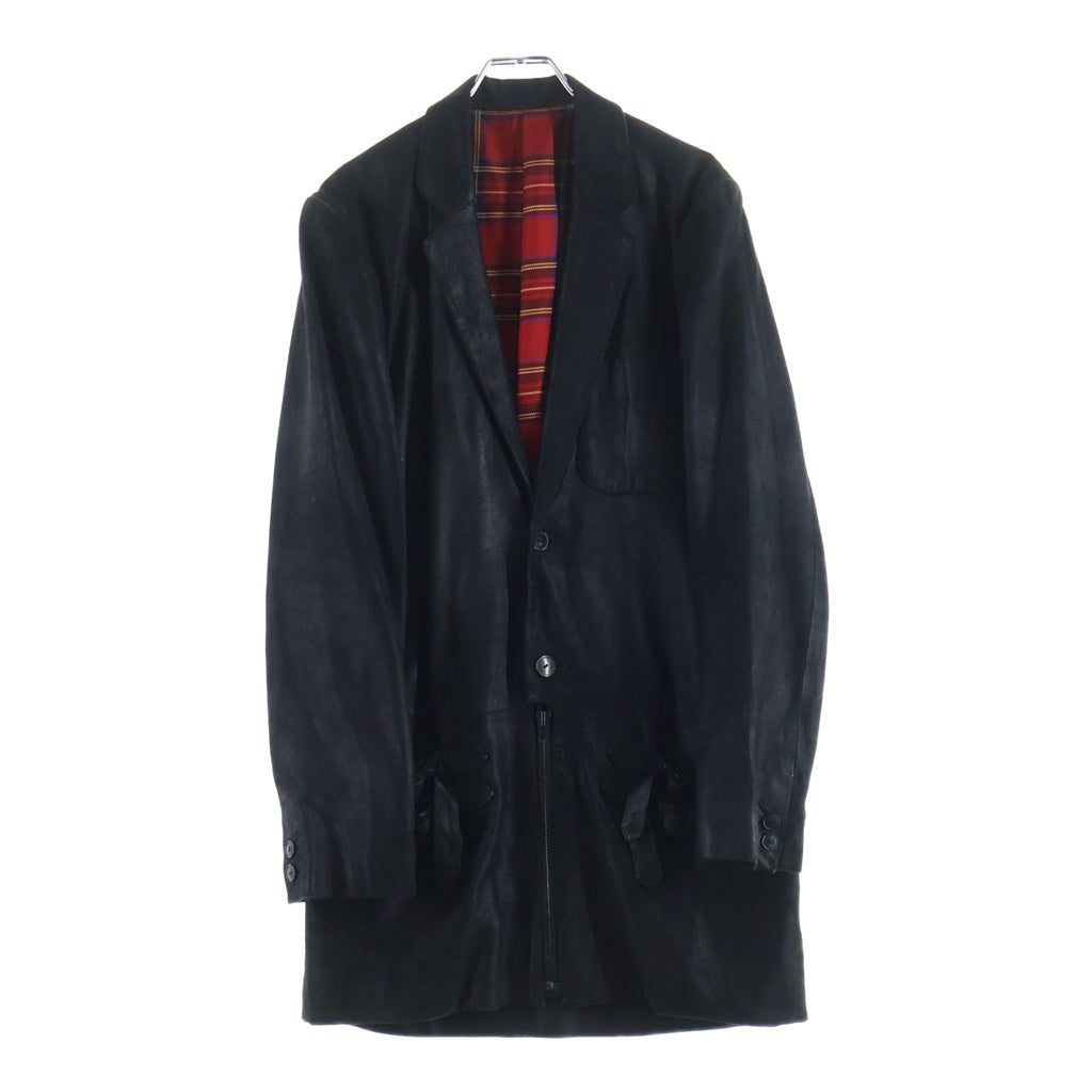 NUMBER (N)INE(ナンバーナイン) 05AW THE HIGH STREETS期 ザ ハイ ストリート タータンチェック柄 レザーコート ブラック