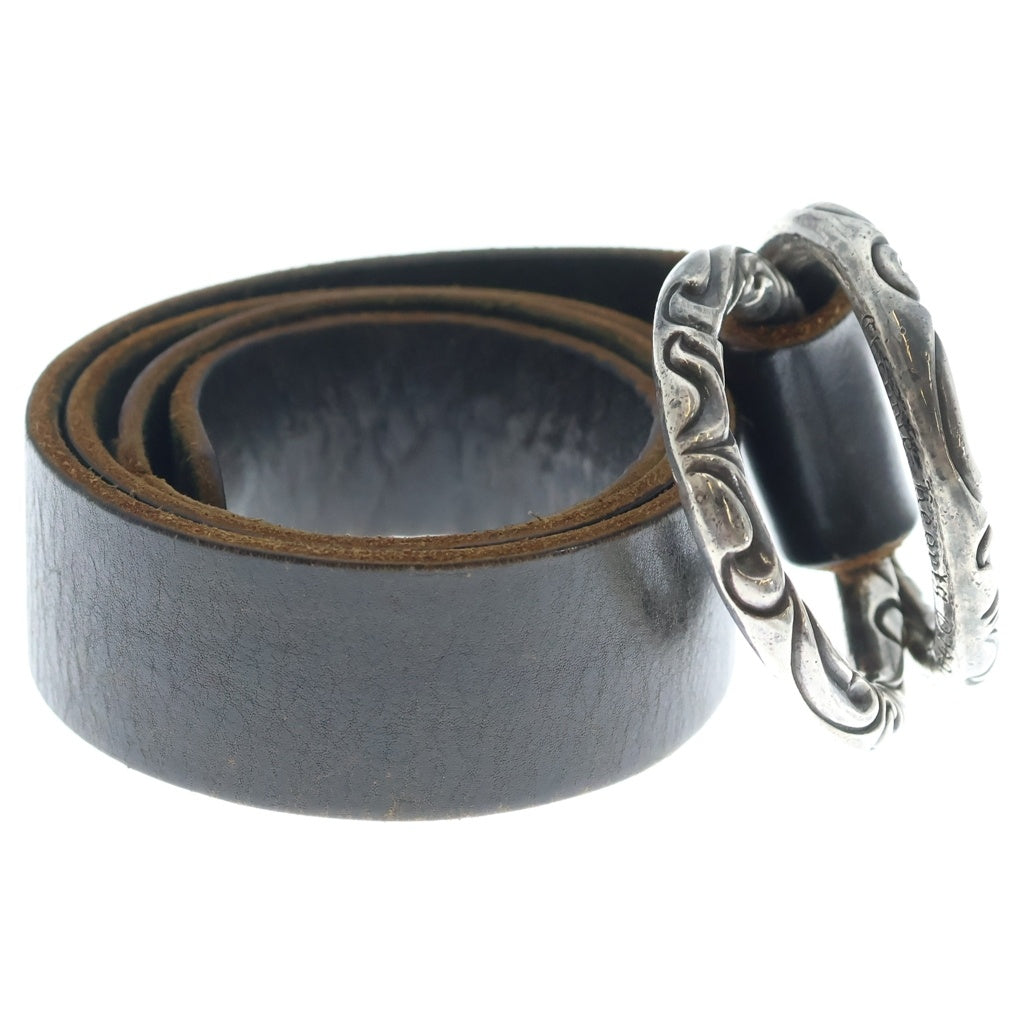 CHROME HEARTS(クロムハーツ) Double Scroll Ring Belt ダブルスクロール リング レザーベルト ブラック/シルバー