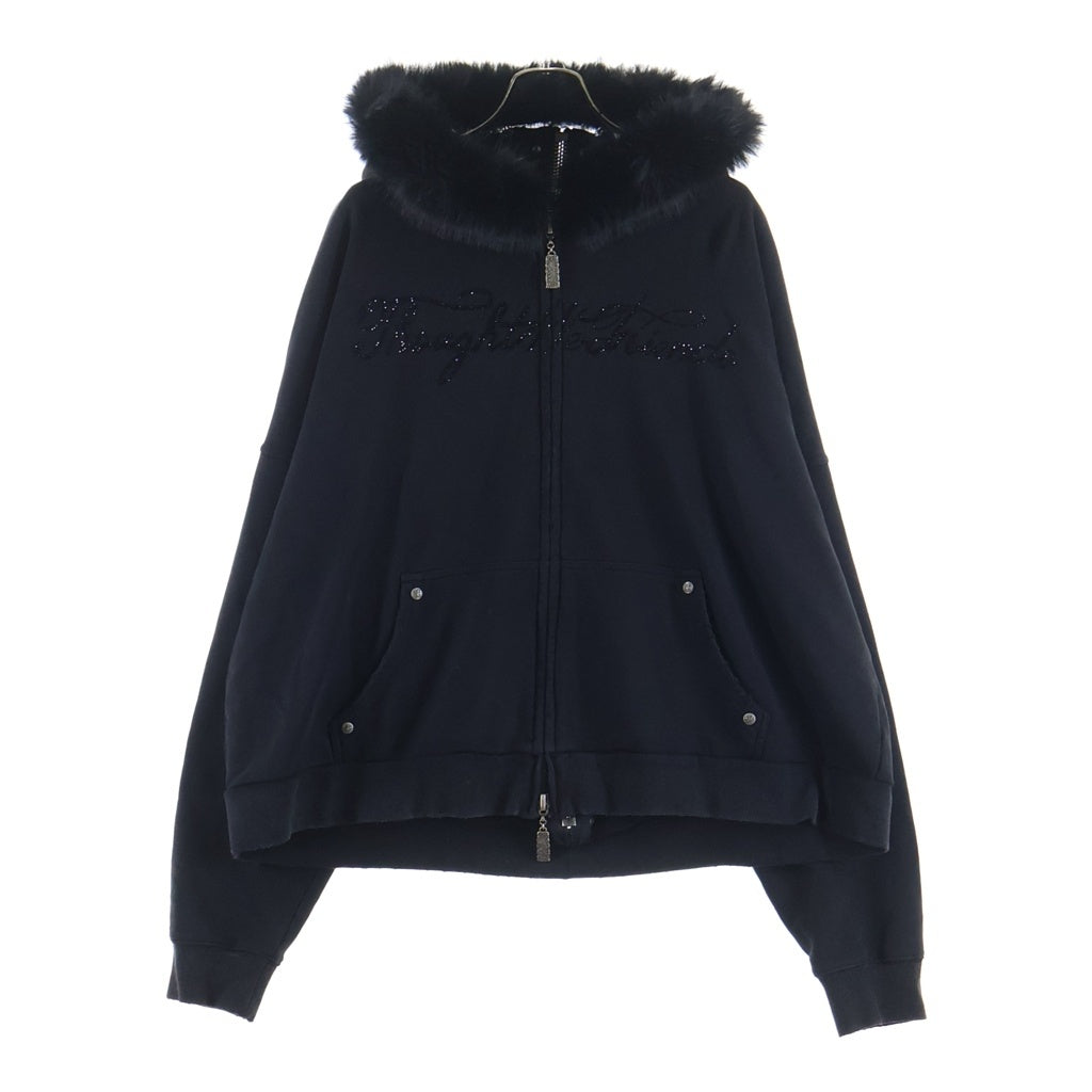 NO BRAND(ノーブランド) thought we friend ソウト ウィー フレンズ ストーンロゴデザイン ファー付き フーデッド ジップアップ パーカー スウェット ブラック