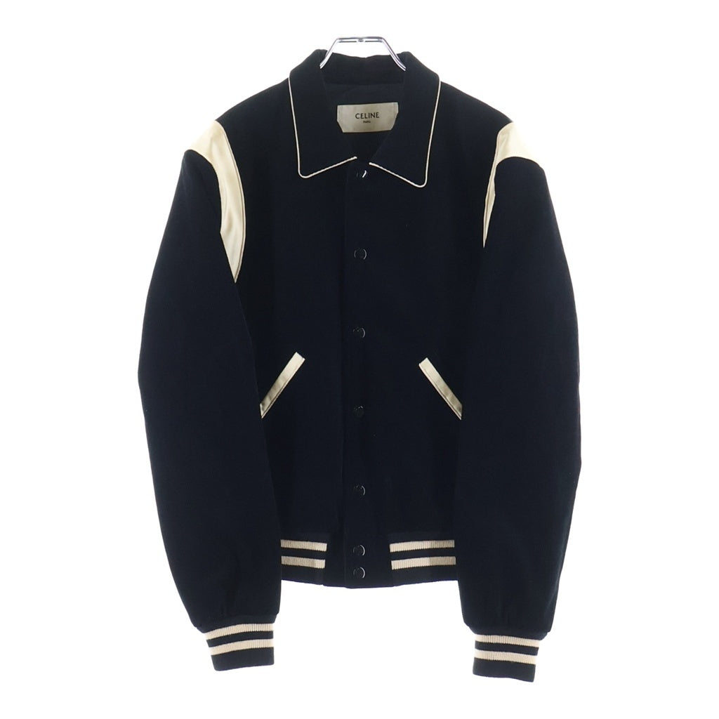 CELINE(セリーヌ) 19AW Teddy Jacket in Corduroy サテン切替 コーデュロイ テディジャケット ブルゾン スタジアムジャケット スタジャン ブラック 2V191824D