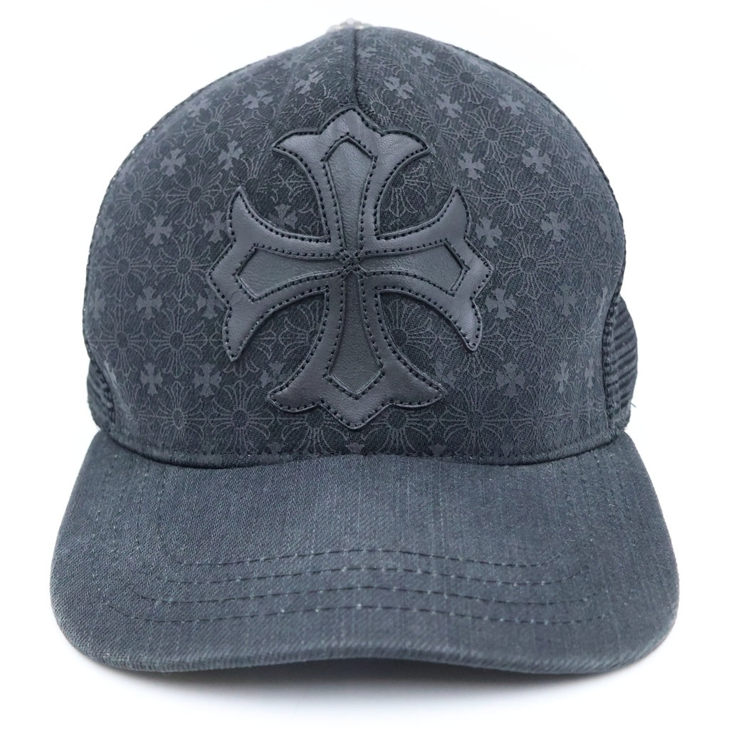 CHROME HEARTS(クロムハーツ) CHプラスパッチ 総柄デザイン トラッカーキャップ 帽子 ブラック