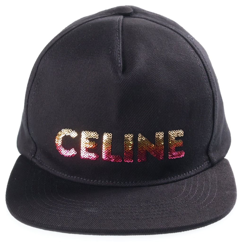 CELINE(セリーヌ) エンブロイダリー グラデーションシークイン ロゴ ベースボールキャップ 帽子 ブラック 2AUW9641M レディース