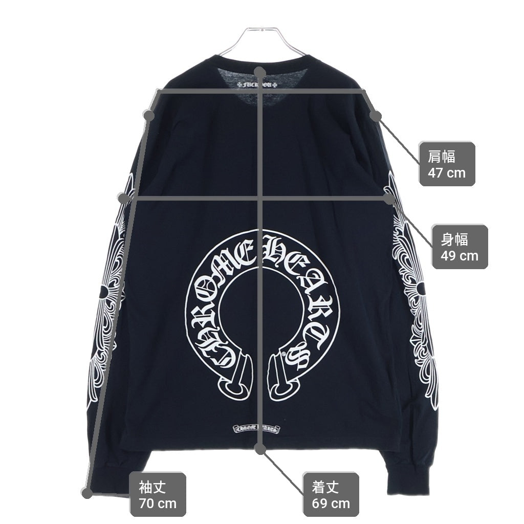 CHROME HEARTS(クロムハーツ) CH L/S T-SHIRT アームフローラル バックホースシュープリント 長袖Tシャツ ロンT ブラック