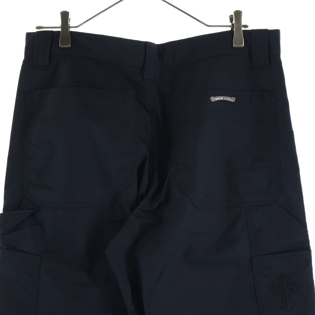 CHROME HEARTS(クロムハーツ) CARPENTER DOUBLE KNEE クロスパッチ付きレザー切替ナイロンカーペンターロングパンツ ブラック