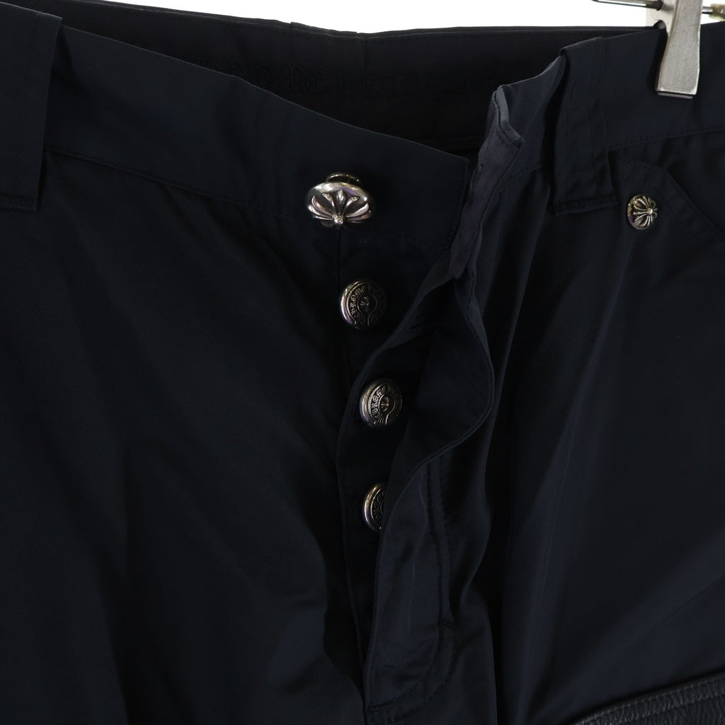 CHROME HEARTS(クロムハーツ) CARPENTER DOUBLE KNEE クロスパッチ付きレザー切替ナイロンカーペンターロングパンツ ブラック