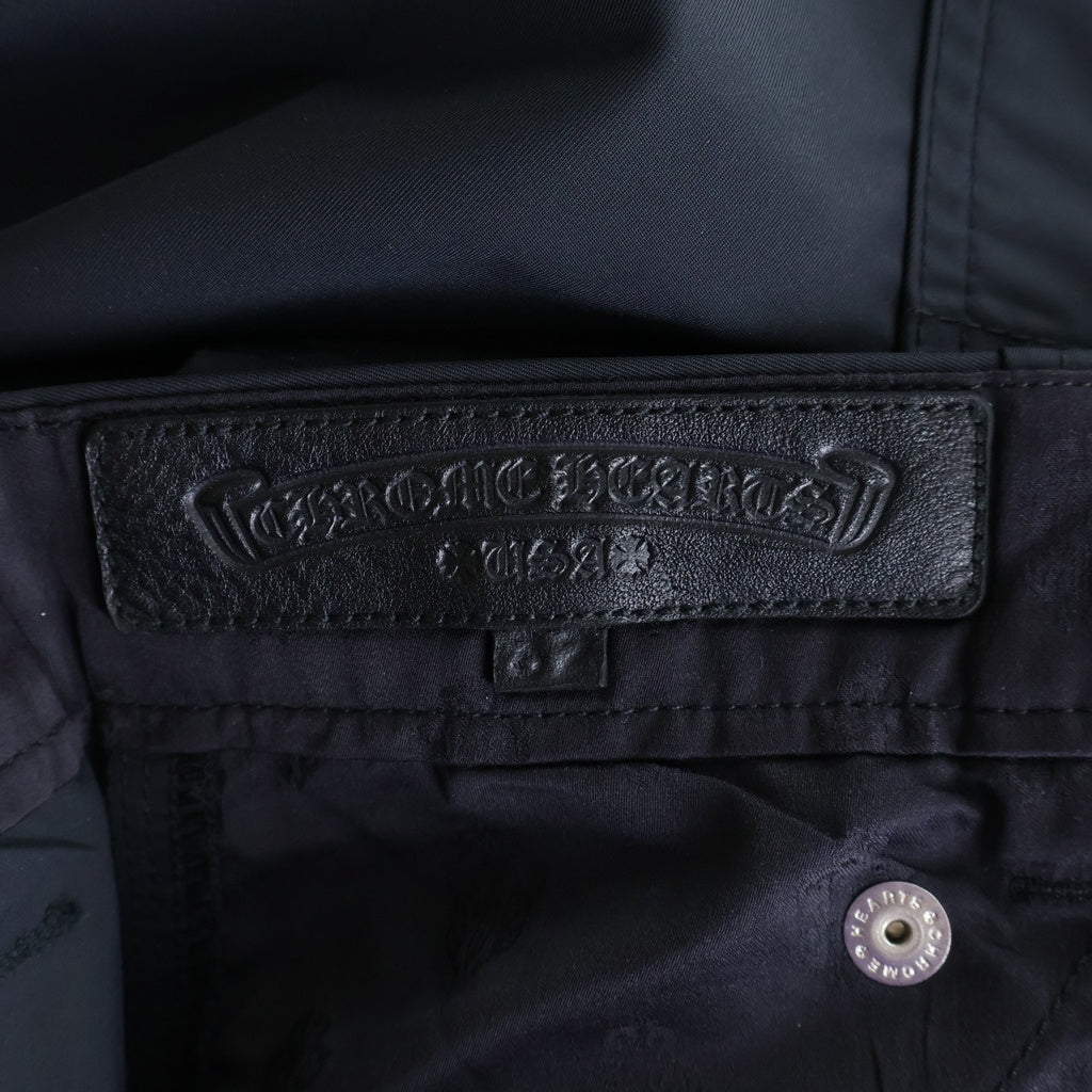 CHROME HEARTS(クロムハーツ) CARPENTER DOUBLE KNEE クロスパッチ付きレザー切替ナイロンカーペンターロングパンツ ブラック