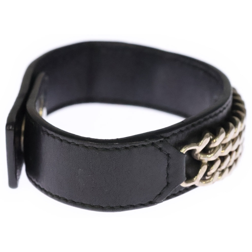SAINT LAURENT PARIS(サンローランパリ) ダブルチェーン レザーブレスレット ブラック/シルバー レディース