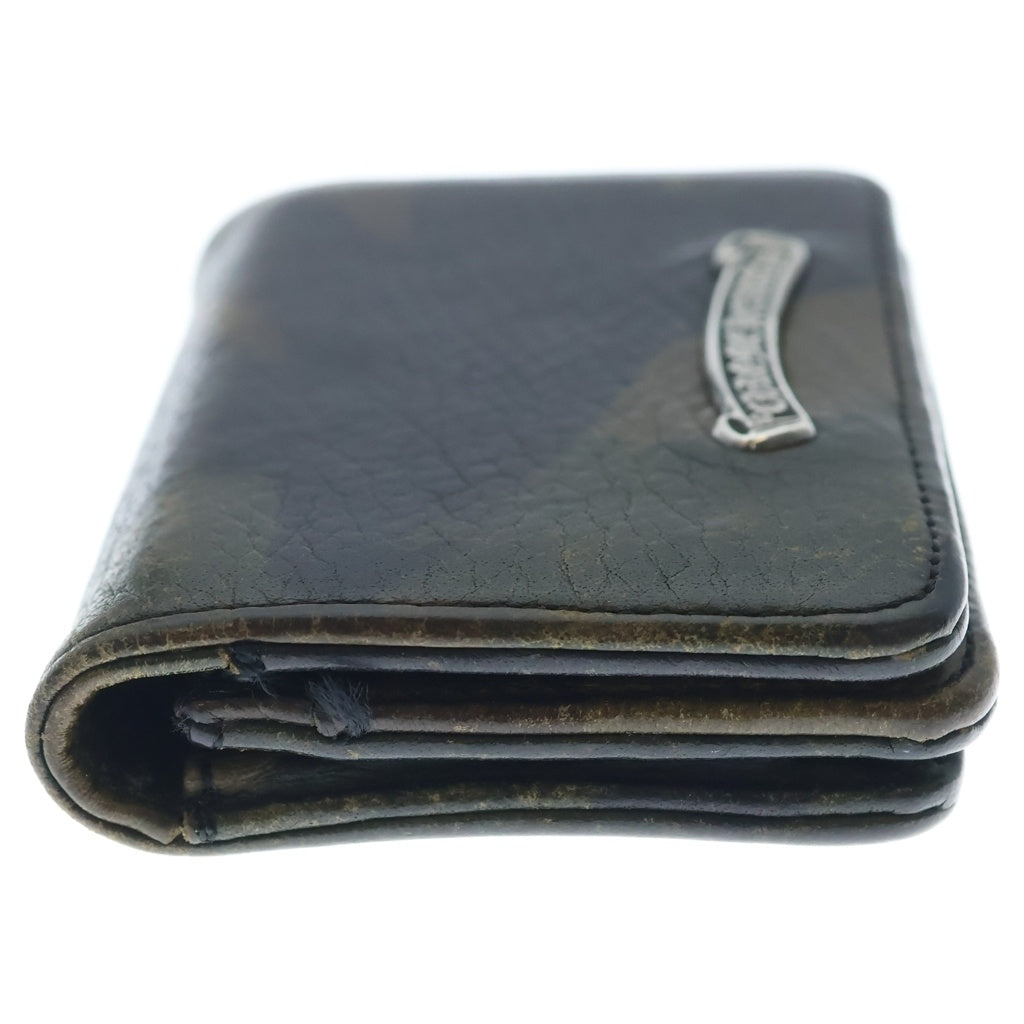CHROME HEARTS(クロムハーツ) 3POCKET CARD CASE スクロールラベル カモ柄 3ポケット レザーカードケース カーキ