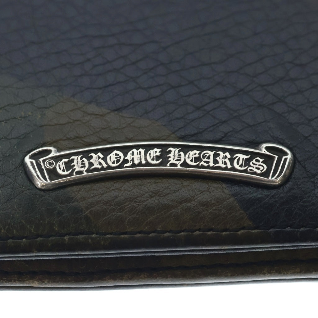 CHROME HEARTS(クロムハーツ) 3POCKET CARD CASE スクロールラベル カモ柄 3ポケット レザーカードケース カーキ