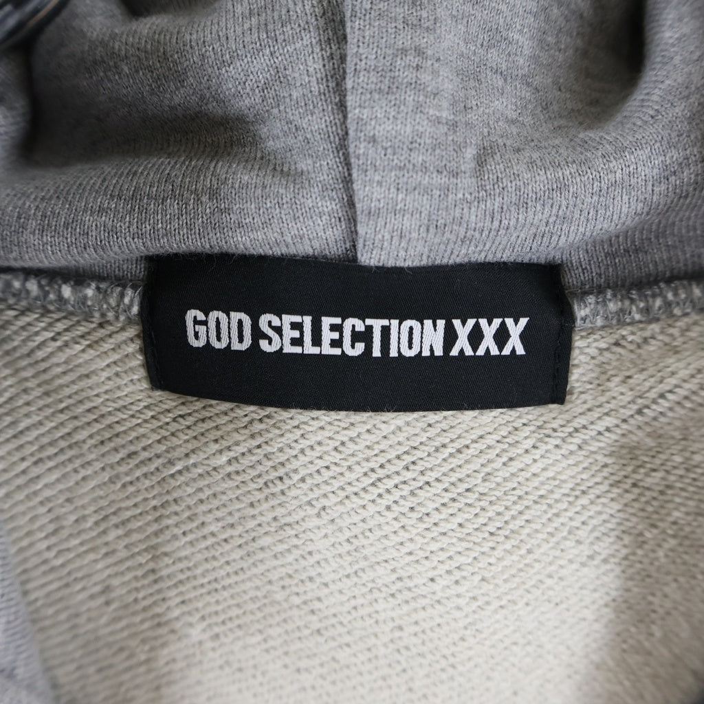 GOD SELECTION XXX(ゴッドセレクショントリプルエックス) エンブロイダリーロゴデザイン フーデッド スウェット パーカー グレー