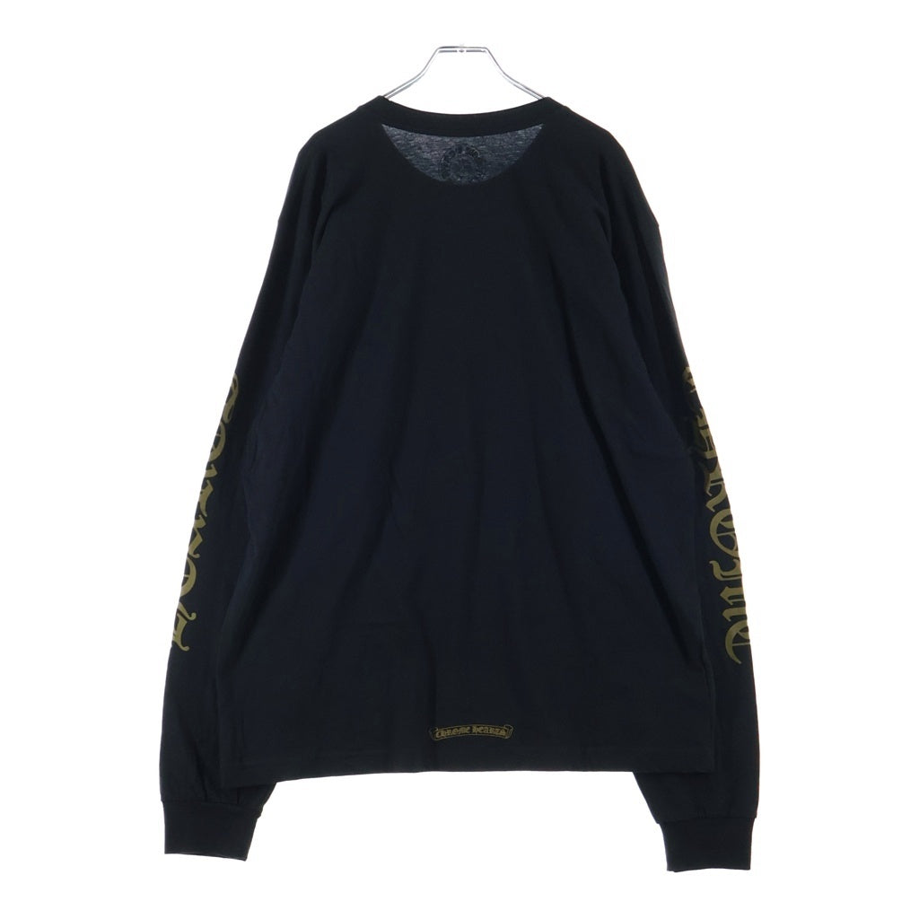 CHROME HEARTS(クロムハーツ) CH L/S ネックロゴ 袖英字プリント クルーネック カットソー 長袖Tシャツ ブラック