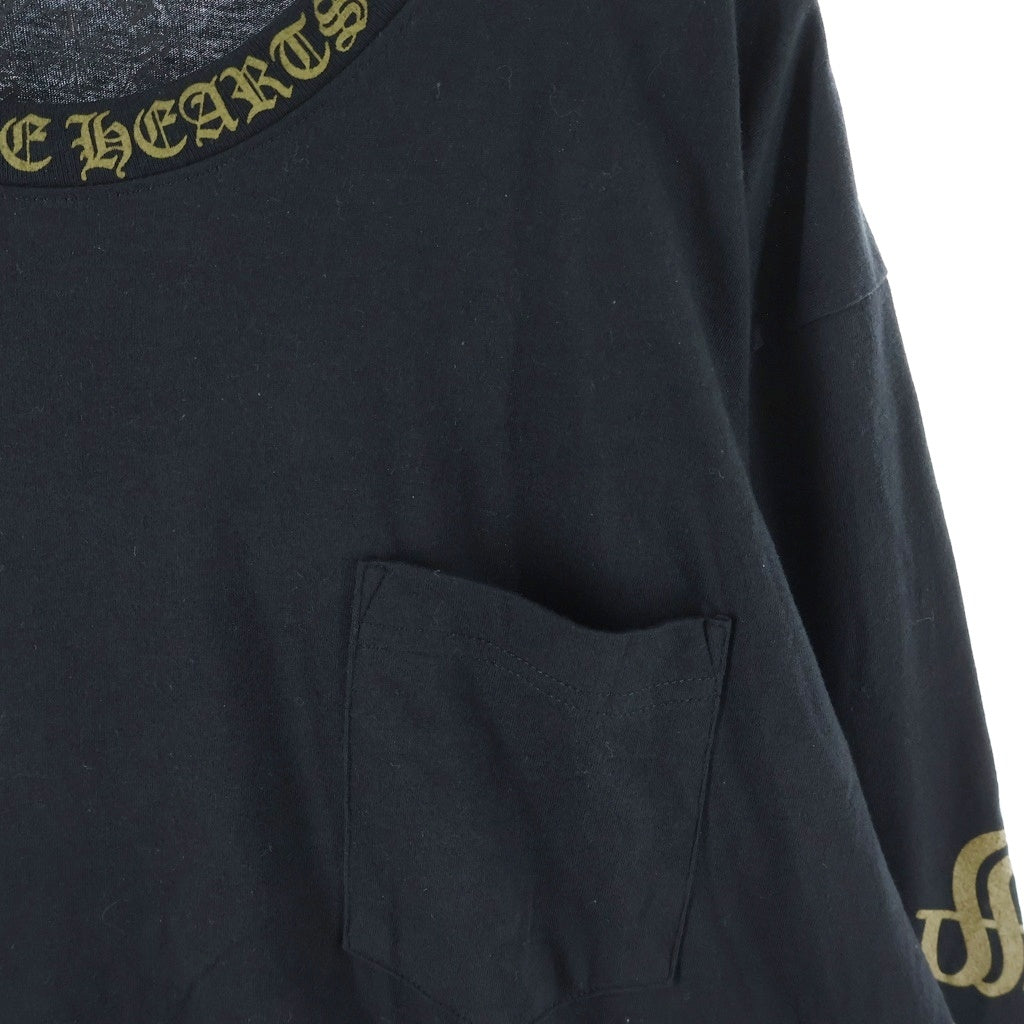 CHROME HEARTS(クロムハーツ) CH L/S ネックロゴ 袖英字プリント クルーネック カットソー 長袖Tシャツ ブラック