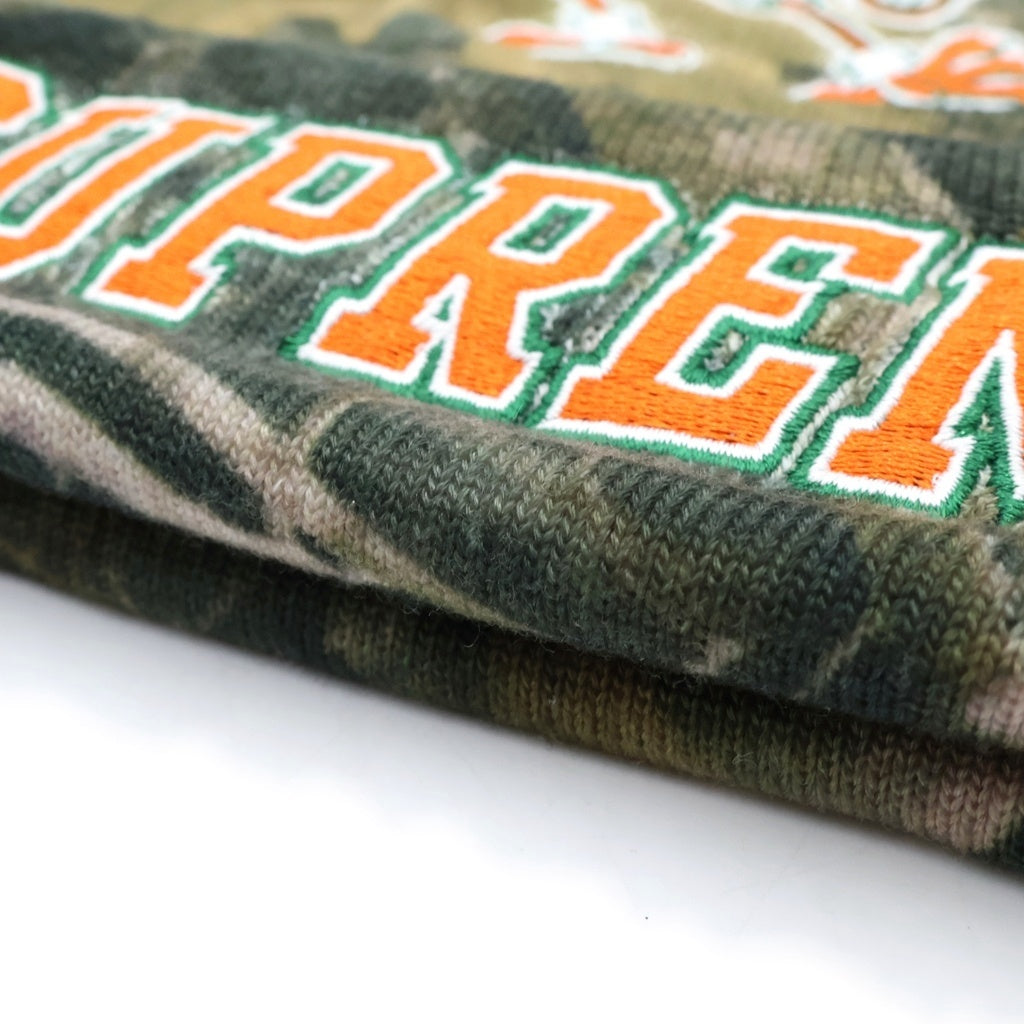 SUPREME(シュプリーム) 24AW ×MITCHELL &NESS NCAA Beanie ミッチェルアンドネス ロゴデザイン リアルツリー ビーニー ニット帽 カーキ