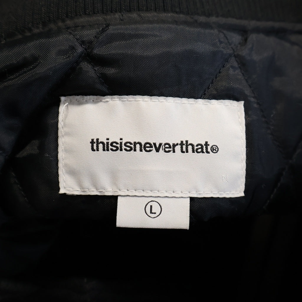 THISISNEVERTHAT(ディスイズネバーザット) STUDIUM JACKET カレッジデザイン レザー切り替え スタジアム ジャンパー ブラック