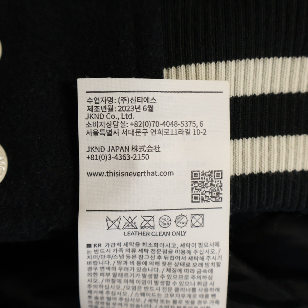 THISISNEVERTHAT(ディスイズネバーザット) STUDIUM JACKET カレッジデザイン レザー切り替え スタジアム ジャンパー ブラック
