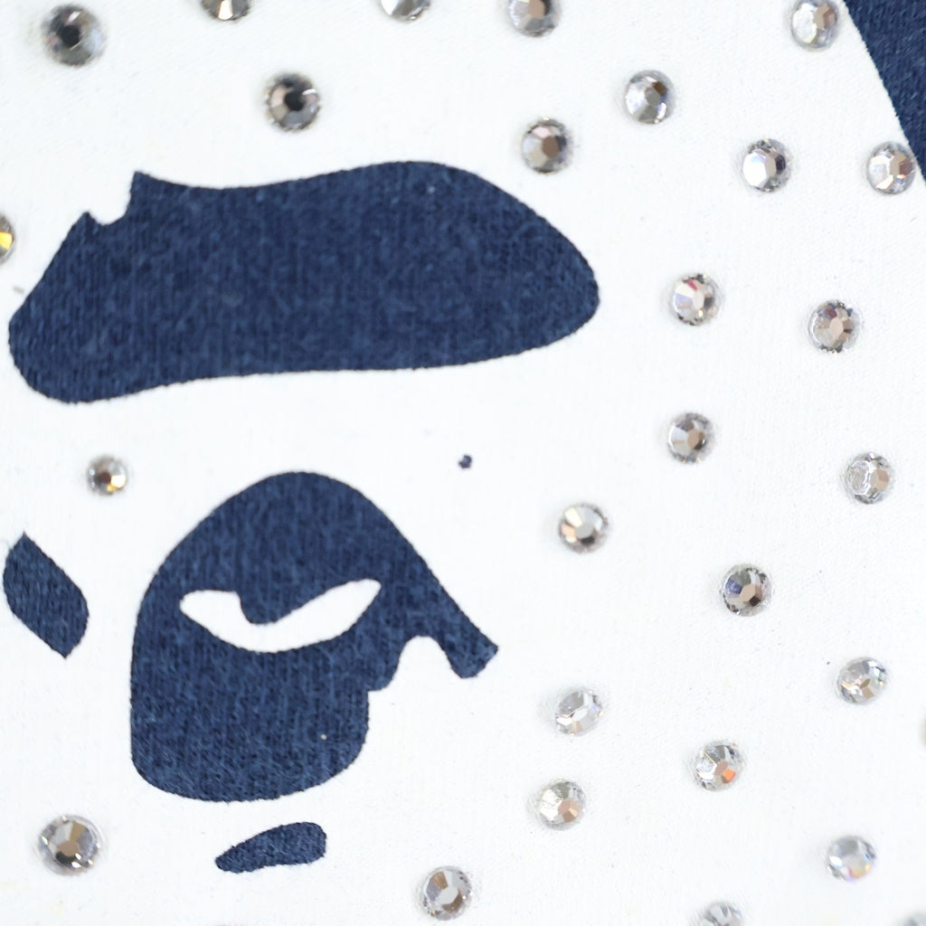A BATHING APE(アベイシングエイプ) ラインストーン フロントプリント 半袖Tシャツ カットソー ネイビー