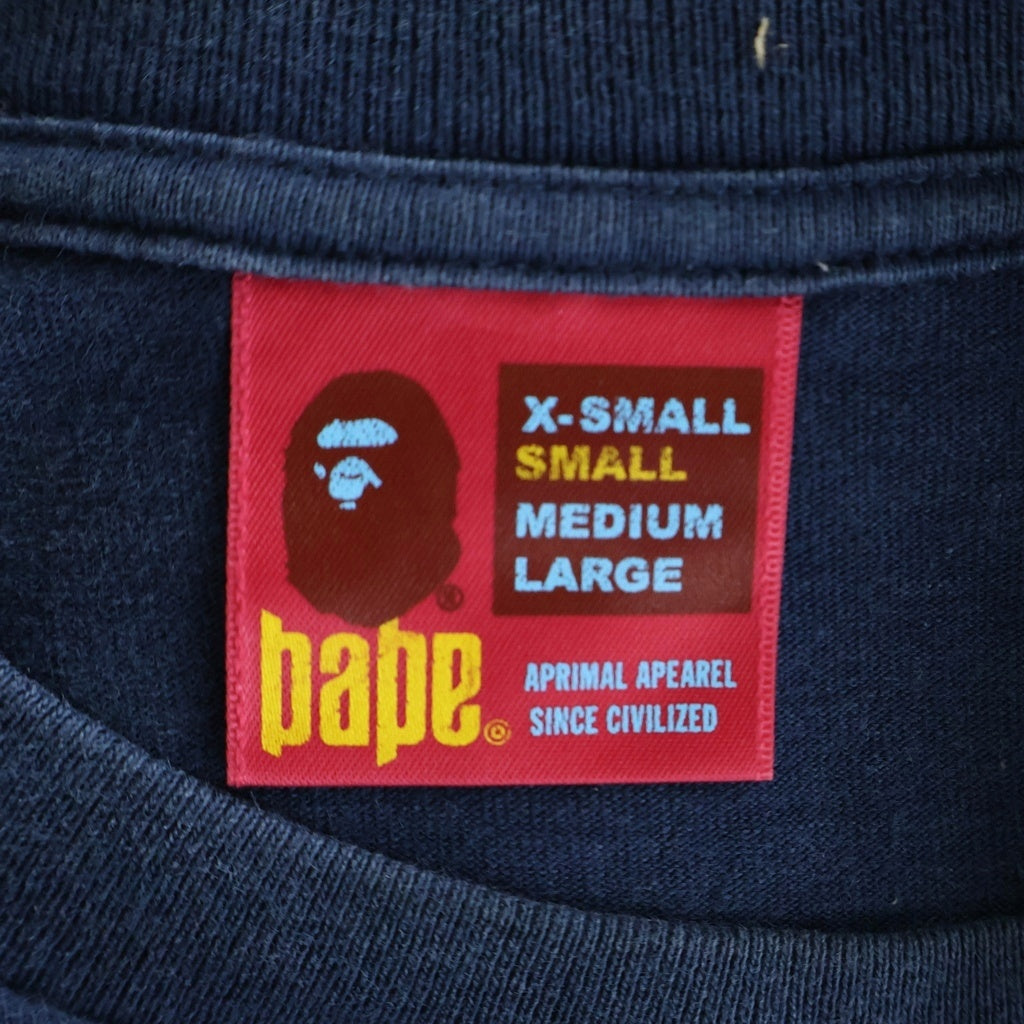 A BATHING APE(アベイシングエイプ) ラインストーン フロントプリント 半袖Tシャツ カットソー ネイビー